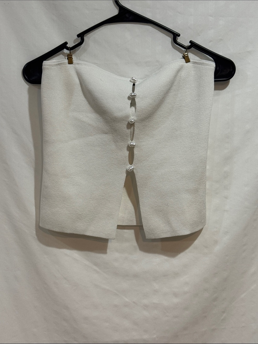wild fable White Pearl-Button Strapless Crop Top